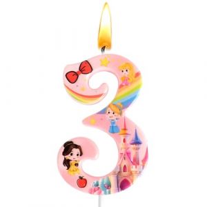 Bougie Num&eacute;ro 3 Princesse, Bougies Anniversaire Princesse, Bougies &agrave; G&acirc;teau, D&eacute;coration de G&acirc;teau, Fille, Rose, avec Motif, D&eacute;corations de F&ecirc;te, Anniversaires D'enfants, Mariages, Baby Showers (baiguangzi, neuf)