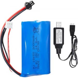 ERYNK Batterie Li-ion rechargeable 7,4 V 2000 mAh pour voiture RC Stunt Car petit bateau tumbling véhicule amphibien RC Truck RC SUV véhicule à grande vitesse avec articulation SM-2P et USB (sunflowre, neuf)
