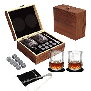 Coffret Cadeau Pierres Froides pour Whisky Et Boissons avec Bo&icirc;Te en Bois Fabriqu&eacute;E &agrave; La Main, 9 Granit Sac Velours, Gla&ccedil;Ons R&eacute;Utilisables, Lui, Gar&ccedil;On d'honneur, P&egrave;Re, Anniversaire, Mariage. (TeencentsMallEU, neuf)
