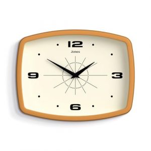 JONES CLOCKS® Film Horloge Murale | Horloge rétro rectangulaire | 25 cm | Jaune Moutarde | Look Design Cool du Milieu du siècle pour la Cuisine, Le Salon ou Le Bureau (Newgate World Ltd, neuf)