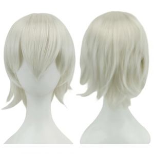 Fouriding Unisex Perruque Courte Cosplay Anime Perruque Courte Perruque Rversed Cheveux synthétiques pour Femme Homme Soirée Halloween Perruque de Costume Cosplay (Blanc argenté) (Fouriding, neuf)