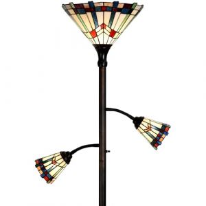 Bieye Lampadaire torche style Tiffany &agrave; 3 lumi&egrave;res avec lampes de lecture r&eacute;glables pour salon, 178 cm de hauteur (Blanc, Mission) (Bieye Lighting, neuf)