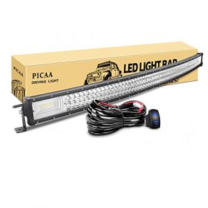 PICAA Led Barre Lumineuse, 7D Triple Rang&eacute;e Incurv&eacute; 50pouces 125cm 648W Rampe a led barre de led avec 12V stroboscopique faisceau de c&acirc;blage kit, hors route Voiture V&eacute;hicules 4x4 SUV ATV Camion (BEISHUO-UK, neuf)