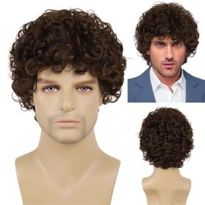 perruque pour hommes Perruque de Cosplay synthétique naturelle résistante à la chaleur for homme, perruque courte bouclée noire mélangée de cheveux gris for homme, perruque cadeau for père cheveux rai (yichangljxiu, neuf)
