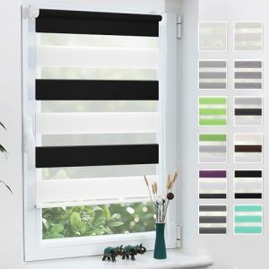 Grandekor Store Enrouleur Jour Nuit de Double Tissu, Store Jour et Nuit sans Perçage, Accessoires d'installation Inclus pour Fenêtre ou Porte, 50l x 130L cm, Noir-Blanc (DecoWarm, neuf)