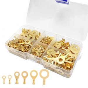 SULIUDAJI 150 Pièces Bornes à Sertir à Oeillet Électrique en Laiton Connecteur de Cosses de Câble à Anneau Bornes à Sertir à Anneau Isolant en Laiton Cosses de Câble à Anneau M3 M4 M5 M6 M8 M10 (UAB WSVLKE LT, neuf)