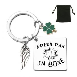 ZYMGUO Porte-Cl&eacute;s Sportif avec Breloque Aile d'Ange, Tr&egrave;fle Vert et Pendentif D&eacute;coratif, Cadeau Original pour Fans de Moto, Basket, Rugby, avec Pochette Noire (j'ai boxe) (zhejiangdingnuowangluogongchengyouxiangongsi, neuf)