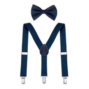 Miayical Enfant bretelles, Enfants B&eacute;b&eacute; Gar&ccedil;on Fille Bretelle N&oelig;ud Papillon Ensemble pour 1 &agrave; 8 ans, Retro Vintage 3 Bronze Clips Y-forme 2.5cm Bretelles, Longueur Ajustable 65cm, Bleu (Rutte, neuf)