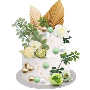 VEGCOO 29pcs Verte D&eacute;coration G&acirc;teau, Boh&egrave;me D&eacute;coration de G&acirc;teau, Roses/Feuilles de Palmier/Balle G&acirc;teau Topper pour Anniversaire, Mariage, DIY Decoration Gateau, D&eacute;corations de F&ecirc;te (LCD UK Store, neuf)