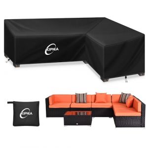 Kipiea Housse Salon de Jardin Forme en L Imperméable, 420D Oxford Tissu Housse de Canapé d'angle Extérieur Coupe-Vent, Housses de canapé de jardin Anti-UV, Sans Déchirure (250x200x85x78cm) (Couverture de jardin Kipiea, neuf)