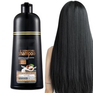 Shampoing à la noix de coco pour cheveux noirs - Shampooing de coloration végétale noire - Huile de noix de coco - Coloration rapide - Shampoing couleur longue durée (yunlix, neuf)