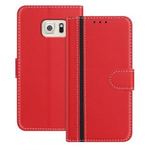 Mo-Beauty Coque Compatible avec pour Samsung Galaxy S6 Edge,Cuir PU Portefeuille Rabat Clapet Case [Fermeture magn&eacute;tique] [3 Porte Cartes] [ Antichoc Stand ] Etui pour Samsung S6 Edge(Rouge) (Mo-Beauty EU Store, neuf)
