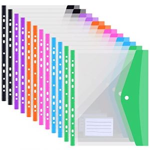 Lot de 12 Pochette Plastique A4,Pochettes Perforées Extensibles, Porte-Documents Avec Fermeture à Pression,6 Couleurs (long zi mao yi, neuf)
