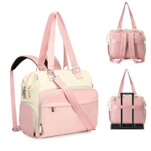 Fexkean Sac à Langer,Grand Sacs Bébé à langer pour Imperméable,Portable Sac à bandoulière,Sacs à dos de voyage pour bébé avec bretelles avec Matelas à Langer(Pink&Beige) (Azooken, neuf)