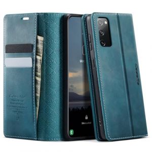 CaseMe Coque pour Samsung Galaxy S20 FE avec Rabat Housse Premium en Cuir Etui Protection Pochette Portefeuille Clapet Porte Carte Magnétique Flip Étui pour Galaxy S20 FE 5G/4G 6,5'' - Bleuvert (KZB Europe, neuf)