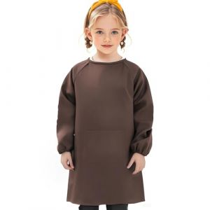 Voarge Blouse de peinture pour enfants - Avec manches et grandes poches - En nylon - Imperm&eacute;able - Pour enfants de 8 &agrave; 12 ans, marron, taille unique (Voarge Direct, neuf)