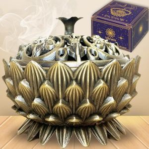 VIBRATIS Porte-Encens Lotus, Encensoir pour Charbon, Cônes, Sauge et Palo Santo, Élégant et Durable, Brûleur d'Encens pour Ambiance Relaxante et Apaisante (Eslab, neuf)