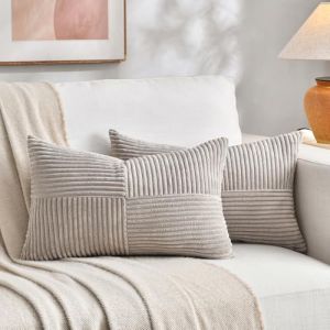 FDTERN Lot de 2 Boho Housse de Coussin 30x60 Taupe,&agrave; Motif Crois&eacute; Decoration Housses de Coussin en Velours C&ocirc;tel&eacute;,Douillet Taie d'oreiller Housse Coussin Moderne pour Canap&eacute; Chambre Chaise Lit (Fdtern-eu, neuf)