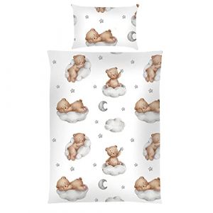 Bestlivings Parure de lit pour enfant 2 pi&egrave;ces (100x135 cm / 40x60 cm) Ensemble de couette, 100% coton - Parure de lit b&eacute;b&eacute; avec motif - Ourson Nuage (bestcount, neuf)