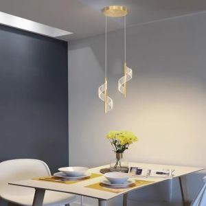 Lampe Suspendue LED en Spirale, Couleur or, Suspension Luminaire Cr&eacute;atif, Pendentif Lustres Escalier Plafonnier &Eacute;clairage arc R&eacute;glable En Hauteur pour Salon, Restaurant Blanc chaud (Dor&eacute;, 2 t&ecirc;tes) (xindaxin, neuf)