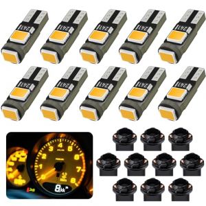 AGLINT Ampoule T5 LED Jaune W3W W1.2W 2721 PC74 286 27 37 avec Douille à Visser 12V pour Voiture Tableau de Bord Indicateur Vitesse Instrument Gauge Cluster Voyant Format Compact 10Pcs (AGLINT, neuf)