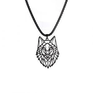 Amaxer Collier avec pendentif en forme de t&ecirc;te de loup g&eacute;om&eacute;trique creux pour amoureux des animaux, cha&icirc;ne v&eacute;nitienne de 58 cm (Noir) (amaxer, neuf)