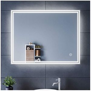 SIRHONA 90x70cm Miroir de Salle de Bains avec éclairage LED Miroir Cosmétiques Mural Lumière Illumination avec Commande par Effleurement/Anti-buée (ELLIPSE sanitaire, neuf)