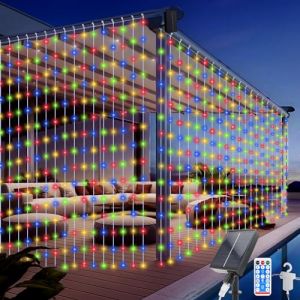 Acxilexy Solaire Rideau Lumineux, 3M*3M 300 LEDs Solaire Guirlande Lumineuse Rideau avec 8 Modes, Télécommande, Étanche Rideau Lumineux pour Jardin, Noël, Mariage, Fête Décorations (Acxilexy, neuf)