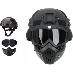 Mich Airsoft Casque Et Masque Ensemble, Airsoft Masque avec Lunettes Antibu&eacute;e Amovibles CS Airsoft Shoot Halloween Cosplay Riding Party Full Face Protection Tactical Masque (Lemans, neuf)
