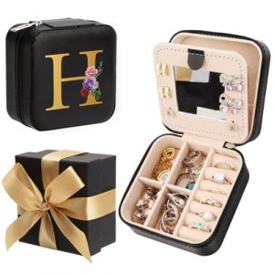 WALLFID Bow-Tied Cadeau,Boîte à Bijoux,Rangement Bijoux avec Miroir,Petite Boîte de Rangement,Boîte à Bijoux de Voyage - Noir,pour Montres,Rouge à Lèvres,Boucles d'Oreilles,Colliers (H) (QBDOUZ, neuf)