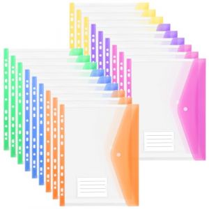OFFCUP Perforées Extensibles A4,18pcs Pochettes Perforées, Pochette Document avec Fermeture à Pression, Pochette à Bouton Pression Couleur, Pochette Plastique pour Voyage Fournitures Bureau (HOOCHE, neuf)