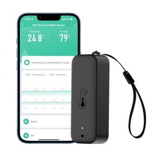 Thermomètre hygromètre intelligent: capteur d'humidité et de température étanche avec notification d'alarme par application, auto-magnétique pour l'intérieur et l'extérieur, fit Alexa (1PCS,Black) (RiSoon, neuf)