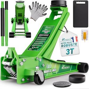 TRESKO Cric hydraulique 3 t - Hauteur de levage 75 &agrave; 510 mm - Cric hydraulique plat double piston et roulettes &agrave; 360&deg; avec 2 patins en caoutchouc - Tapis de protection - Gants (vert, 3 tonnes) (DWD-Company, neuf)