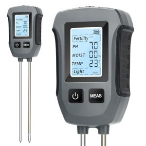 Heemol Testeur de sol 5 en 1, Testeur de terreau multifonctionnel pour la fertilit&eacute;, le pH, l'humidit&eacute; de l'air, la temp&eacute;rature, la lumi&egrave;re, Testeur de sol de haute pr&eacute;cision pour les jardins, les (MiMiU, neuf)