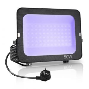 Fosingut Lumiere Noire Led 50W, Puissant Projecteur UV LED avec Prise,395-400nm Etanche Noire Lampe Ext&eacute;rieur pour F&ecirc;te N&eacute;on,Fluo Peinture Corporelle,Sc&egrave;ne,&Eacute;tape,Jeu de lumiere soiree DJ,R&eacute;sine,No&euml;l (Teyinuo Lighting, neuf)