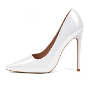 Genshuo Escarpins à talons aiguilles pour femme - Chaussures courtes sexy à bout pointu - 12 cm (30.48 cm), escarpins classiques à enfiler à talons hauts pour mariage et soirée, 2.5-8 UK, blanc, 39 EU (angelilazhou, neuf)