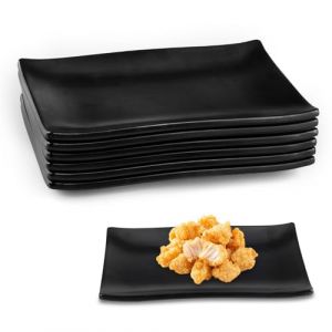imposyu Lot de 6 Assiettes Noires Petites Assiettes de Service Rectangulaires 22,7x15,5x2,2cm Assiette &agrave; Ap&eacute;ritif Rectangulaires Plateau de Service pour Sushis, Desserts, G&acirc;teaux (ZGtech, neuf)