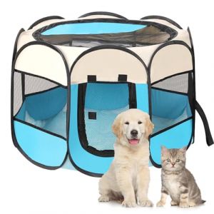 Duscdesp Clôture Portable pour Chien, Parc pour Chien Produits pour l'intérieur et l'extérieur, Toile Oxford imperméable Parc pour Chiots, Convient aux Petits Chats, Chiens, Lapins (L, Bleu) (Duscdesp, neuf)