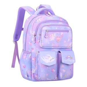 IvyH Sac A Dos pour Enfant Cartable Fille Primaire Maternelle, Kawaii Sac D'école pour Fille Garçon 6 8 à 10 ans, Sac Ecole Léger et Imperméable, 28 * 17 * 41 cm -Violet (IvyH, neuf)