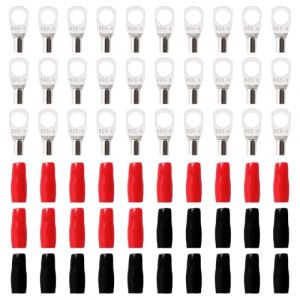 YIXISI 60 Pièces M8 SC6-8 AWG10 Cosses à Anneau Kit, Cosses de Câble Tubulaires, Cosses de Embouts de Câble de Batterie, avec Manchons isolants, pour Câble Électrique, Argent (YXS-DE, neuf)