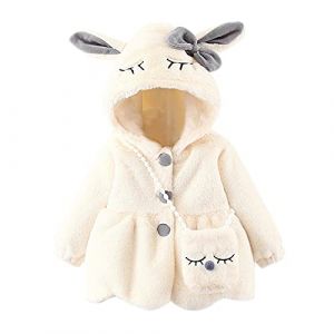 manteau bebe fille 0-24 mois fausse fourrure hiver chaud blouson fille lapin mignon dessin animé trench parka fille polaire capuche oreille de lapin veste bebe fille long et (White, 12-18 mois) (Huttam, neuf)