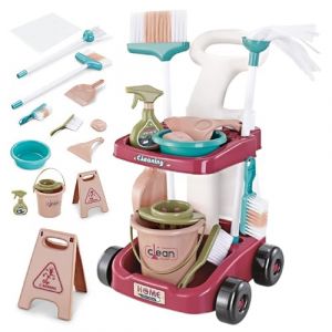 QUIFOZE Chariot Menage Enfant,Chariot de Menage Enfant aux &acirc;g&eacute;s de 3 4 5 6 7 et 8 Ans,Comprend Balais, Serpilli&egrave;res, Seaux, Brosses, etc (TOMESCU STORE S.R.L., neuf)