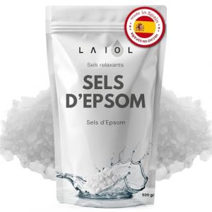 Sel d&rsquo;Epsom Pur 500g &ndash; Epsom Salt Magnesium Premium pour Bain Chaud et Pieds Fatigu&eacute;s &ndash; D&eacute;tente Musculaire, Exfoliant Naturel Relaxant &ndash; Additif Eau &ndash; Sel pour Spa Maison, Douleurs Musculaires (LAIOL BIOCOSMETICS, neuf)