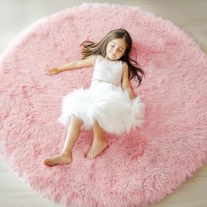 Tenekee Tapis Rond Salon Moderne Descente de lit Chambre Grande Tapis Antid&eacute;rapant pour Maison Salon Chambre Enfant (Rose, 80cm) (aqcache, neuf)