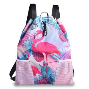 LParkin Sac de sport avec cordon de serrage avec poignée, sac à dos de plage imperméable pour enfants avec séparation sec-humide, Flamant rose (LParkin Fashion, neuf)