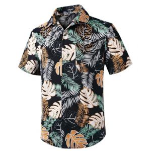 Enlision Chemise Hawaïenne pour Hommes Funky Fleur Chemises à Manches Courtes Bouton Poche Avant Été Aloha Imprimé Plage Chemise Hawaïenne Décontractée Unisexe Noir XL (MXECEUR, neuf)