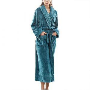 NSICBMNO Robe de chambre longue pour femme - Manteau moelleux - Peignoir de bain en polaire - Pyjama d'hiver pour femme - Peignoir de luxe en velours &eacute;pais - Robe de chambre en peluche avec poches - (NSICBMNO - IUsure, neuf)