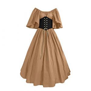 Robe Costume Medieval Femme Victorienne Steampunk Vintage Steampunk Costume Couleur D'épissure Corset Style de Cour Victorienne DéGuisement DéGuisements Dress Halloween Renaissance Robe Viking Femme (mailaoboss, neuf)