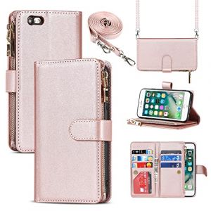 Cavor Coque Compatible avec iPhone 6 Plus/6S Plus Etui avec Cordon,Flip Portefeuille Étui Cuir,[9 Porte Cartes][Double Boucle],Protection Housse Etui Compatible avec iPhone 6 Plus/6S Plus - Or Rose (Copmob, neuf)