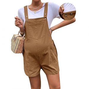 Salopette de maternité short couleur unie été sans manches combinaisons barboteuse pour femmes vêtements de grossesse mignons, marron, S (Harri me, neuf)